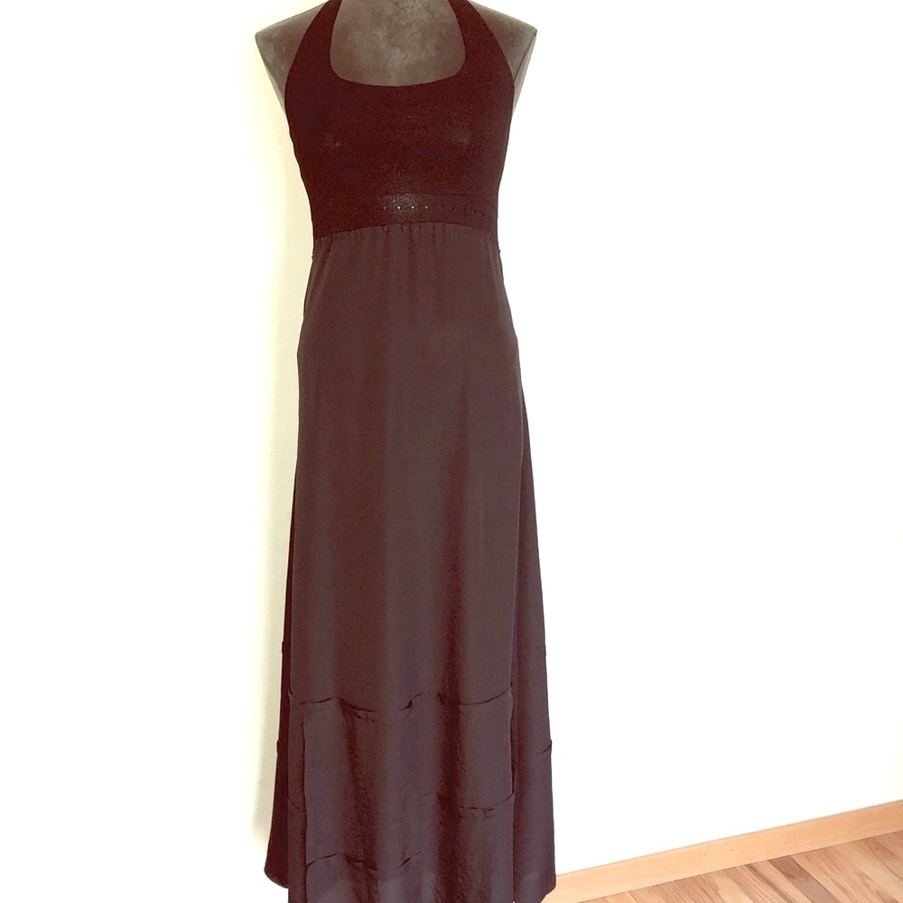 Crea Concept Halter Knit & Nylon Maxi Dress